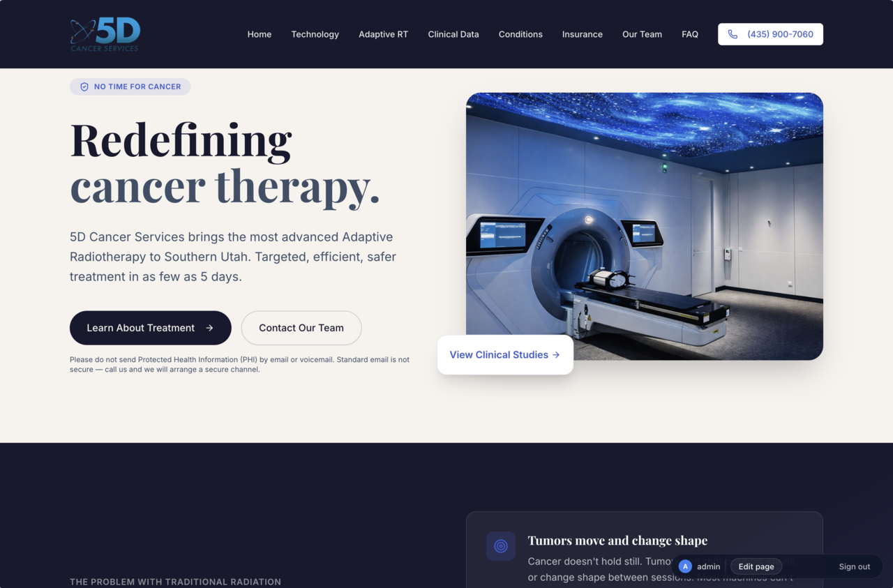 5D Cancer Services website screenshot