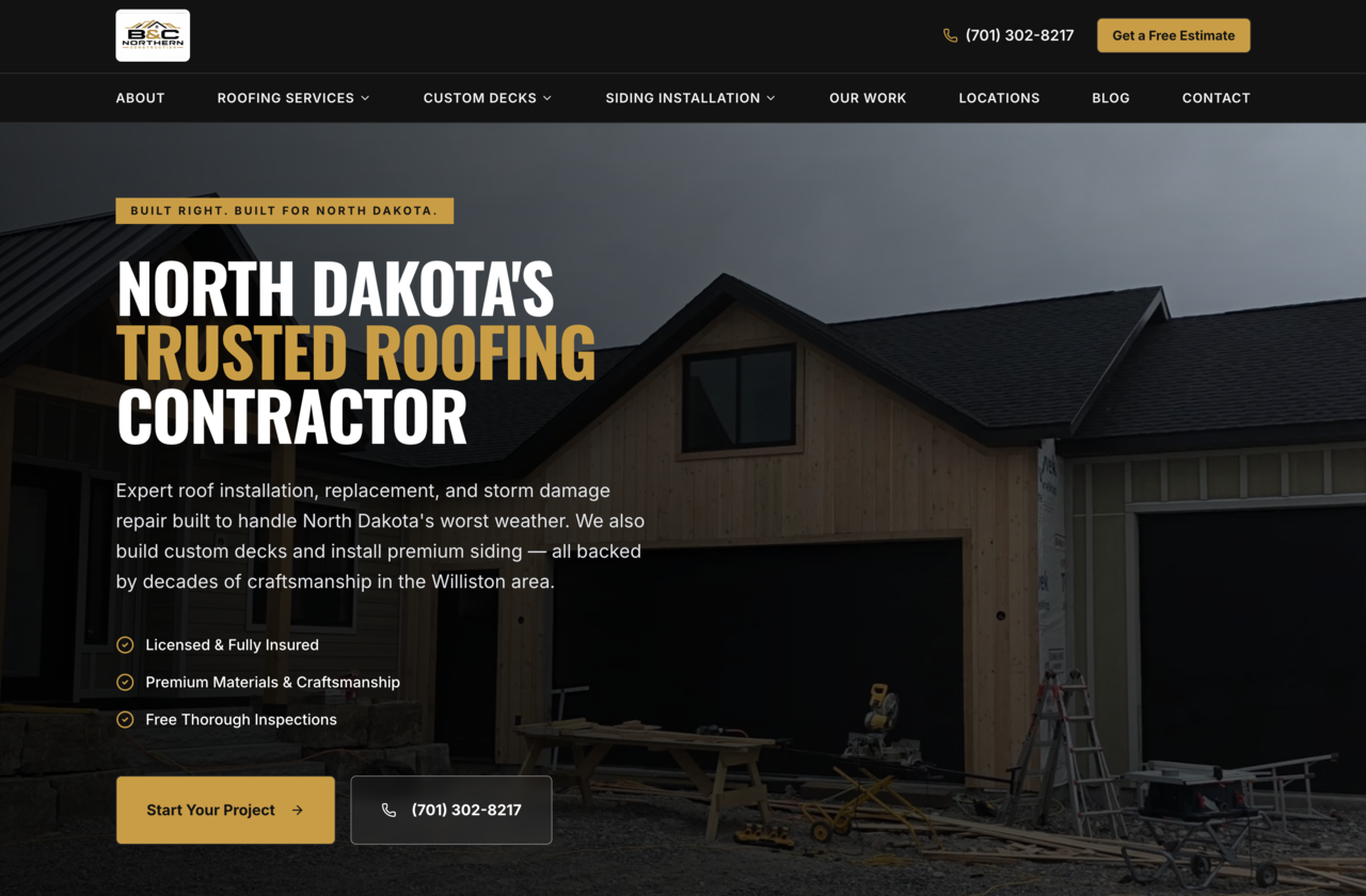 B&C Northern Construction website screenshot