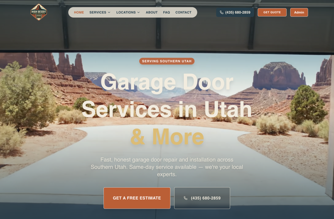 High Desert Garage website screenshot