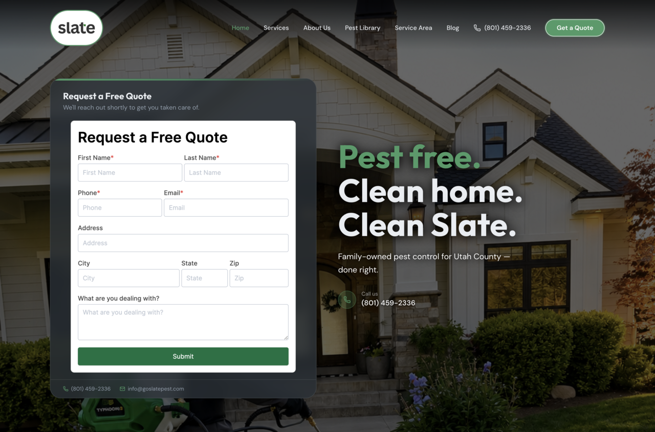 Slate Pest Control website screenshot