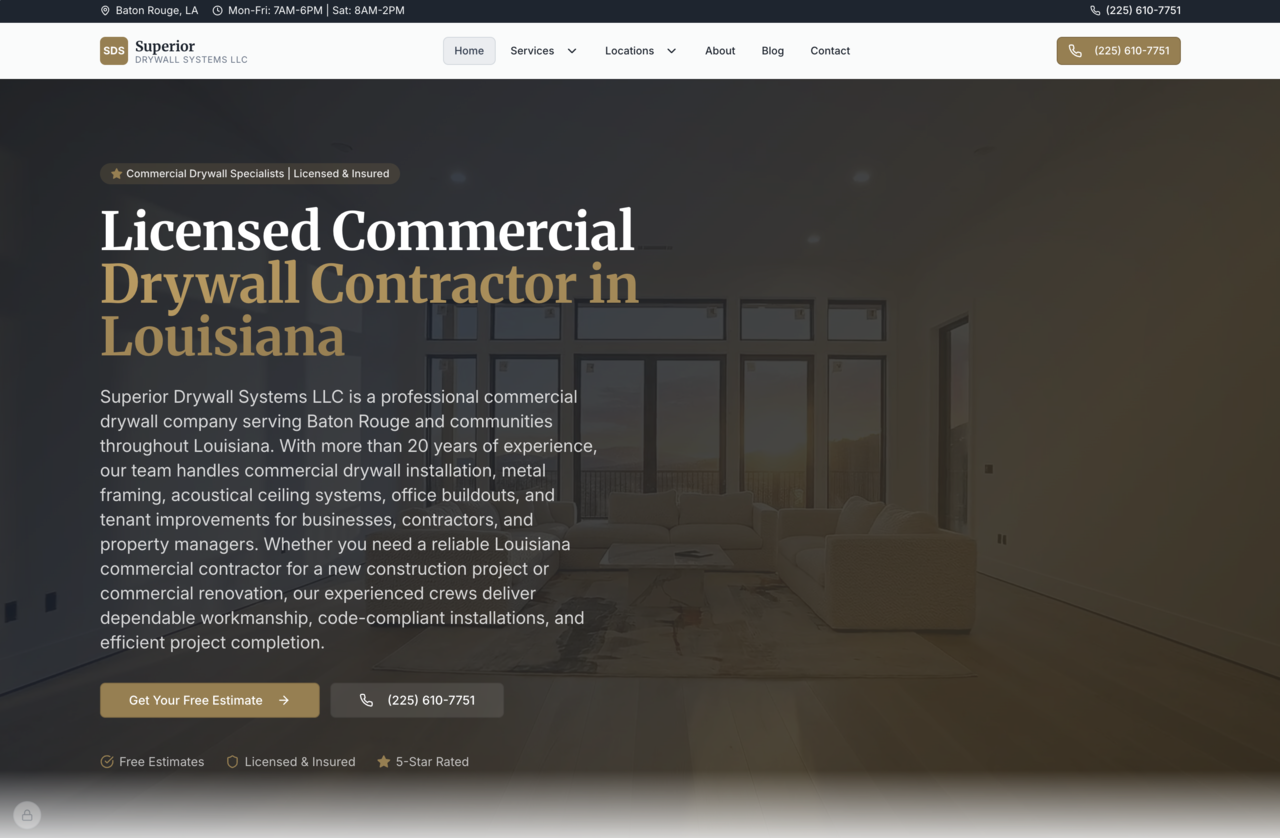 Superior Drywall Systems LLC website screenshot