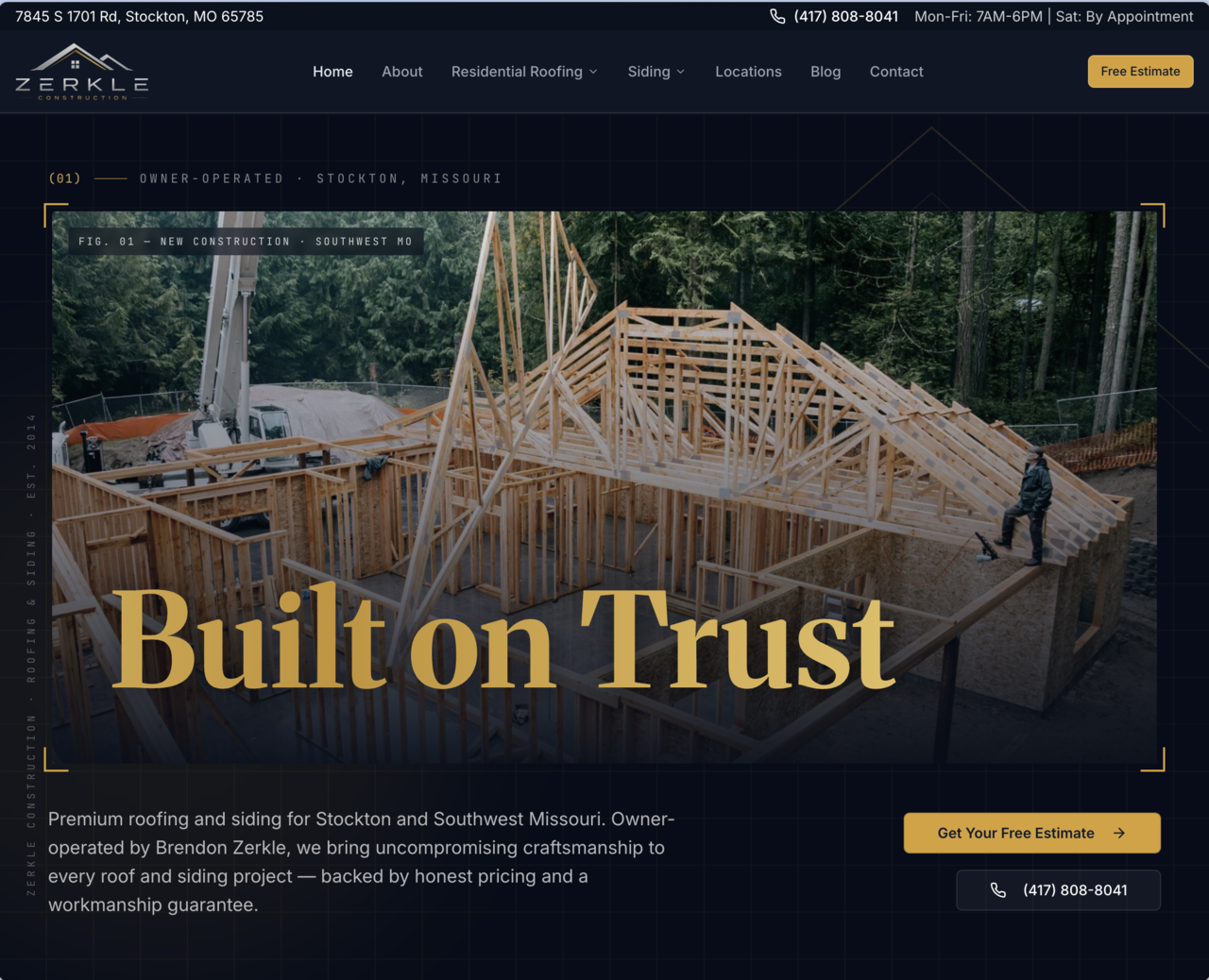 Zerkle Construction website screenshot